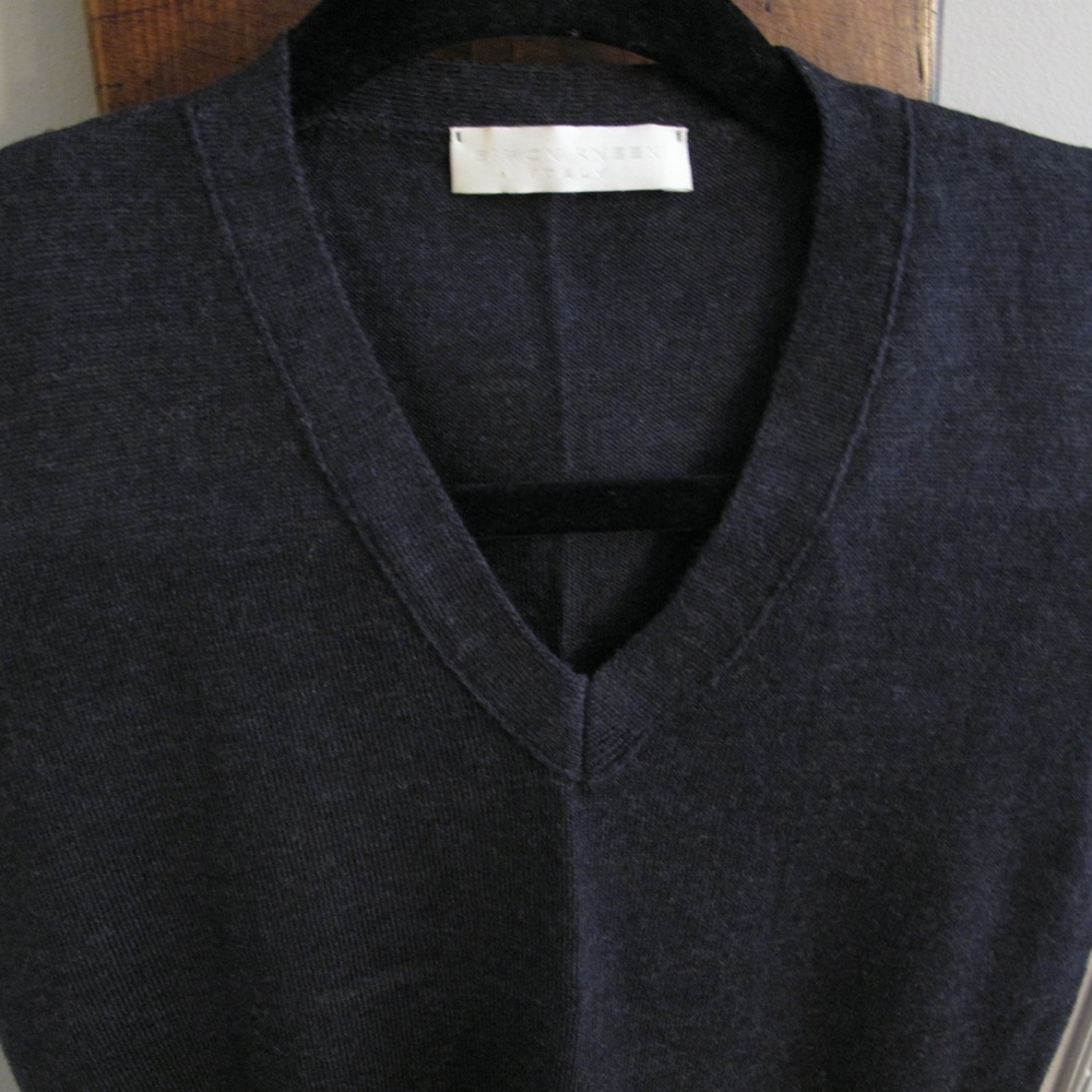 SIMON KNEEN ITALY Sweater Set Charcoal Grey Merino w Vest & Collared Button Down - Picture 8 of 16